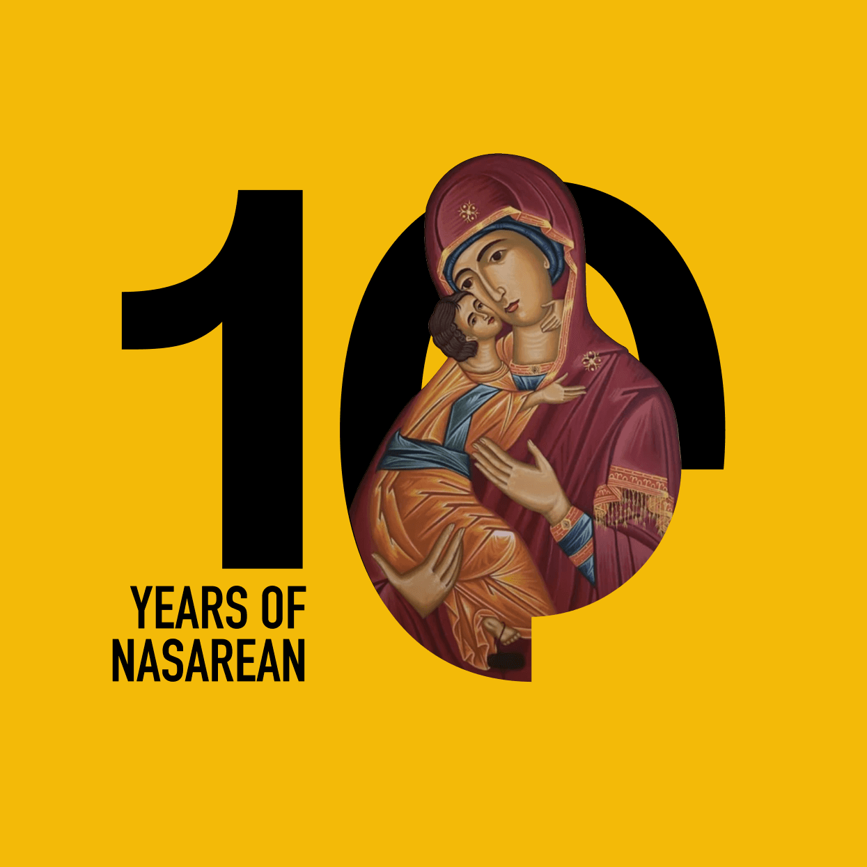 10 years of Nasarean, illustrated with an icon of Mary and the Christ Child